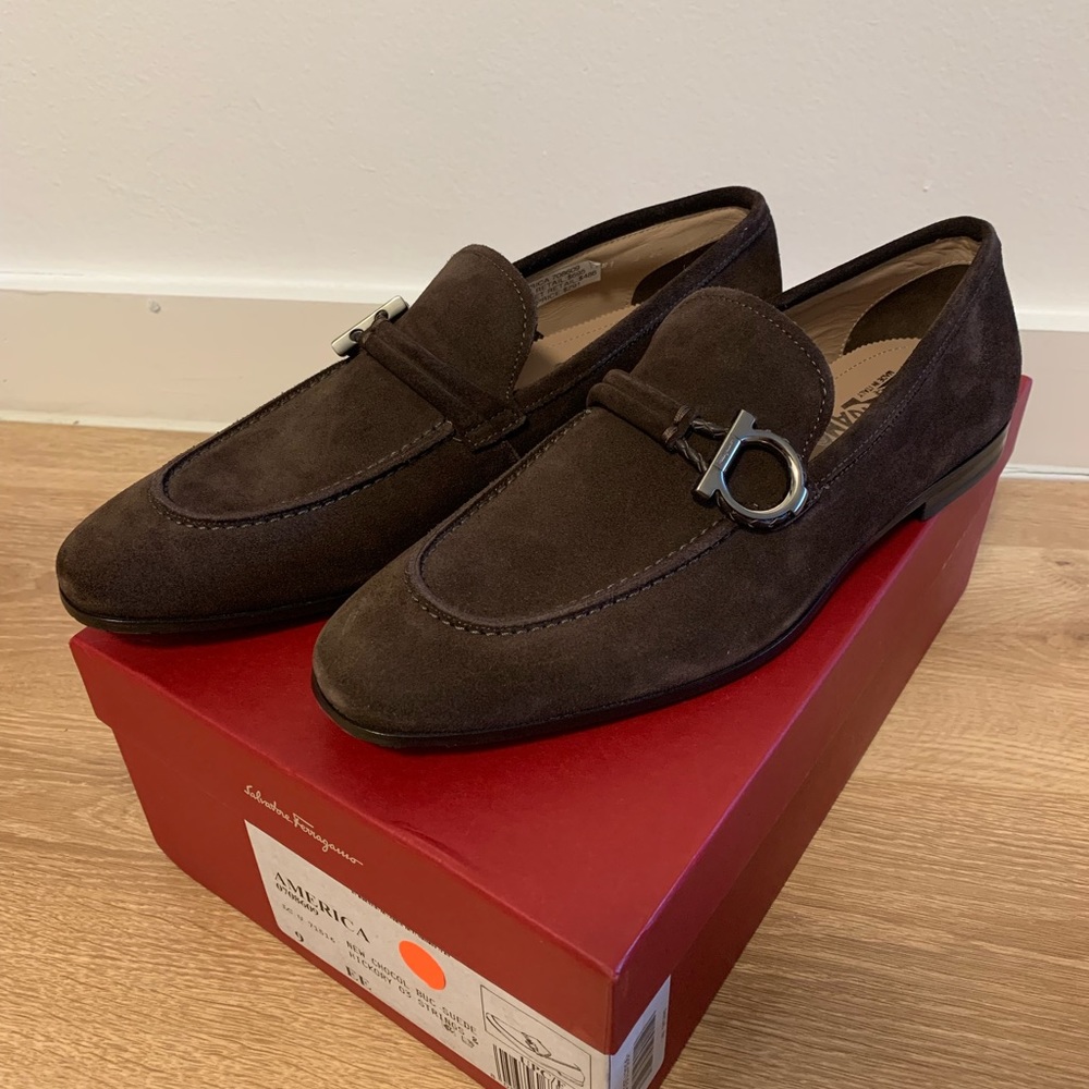 Salvatore Ferragamo chocolate brown suede loafers